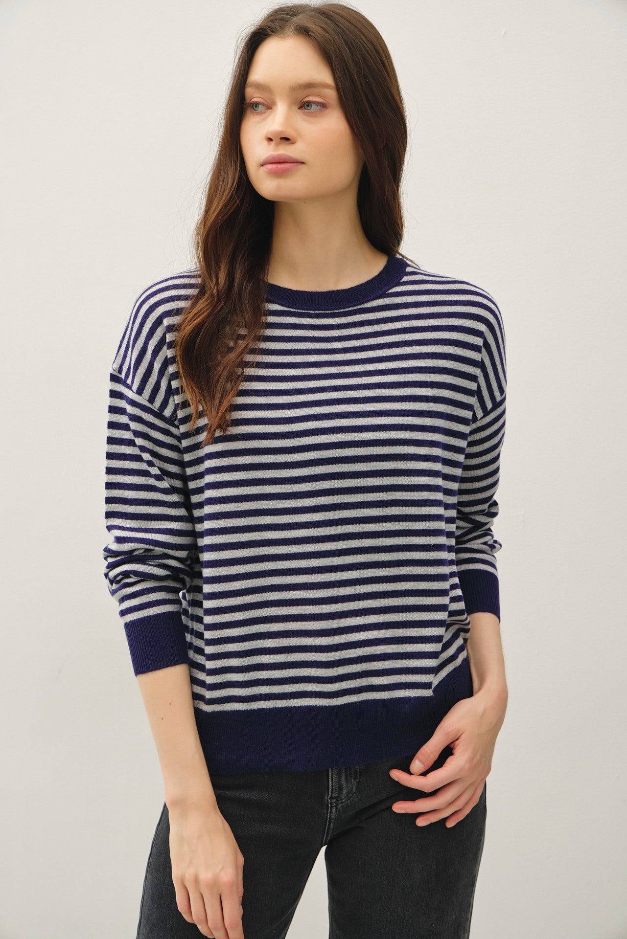 GOLDEN Dominique Striped Sweater Top Navy