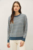 GOLDEN Dominique Striped Sweater Top Teal