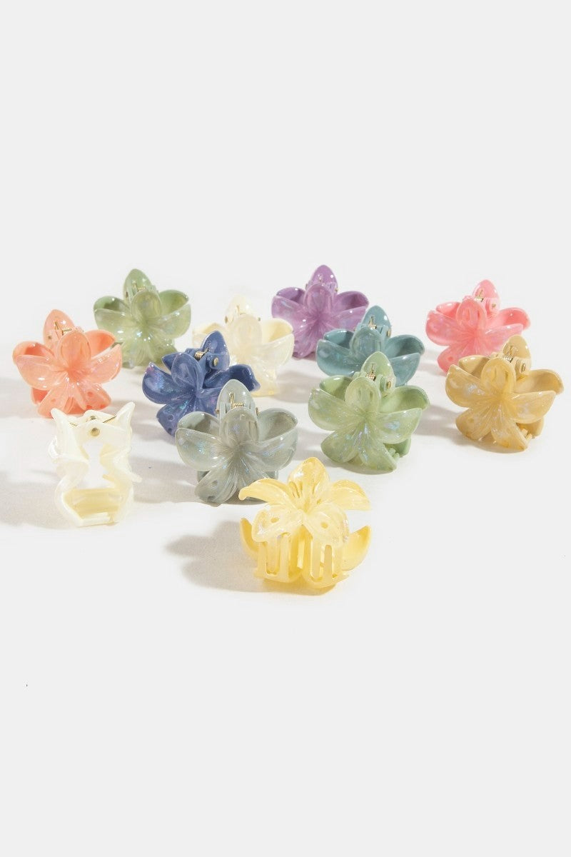 GOLDEN Demi 12pc Mixed Vibrant Iridescent Flower Hair Claw Set