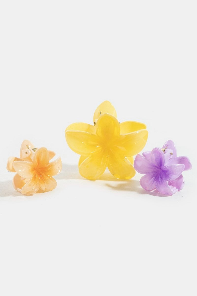 GOLDEN Mixed Size 3pc Gradient Flower Hair Claw Set