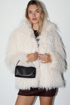Golden Jonelle Furry Button Up Jacket - Cream