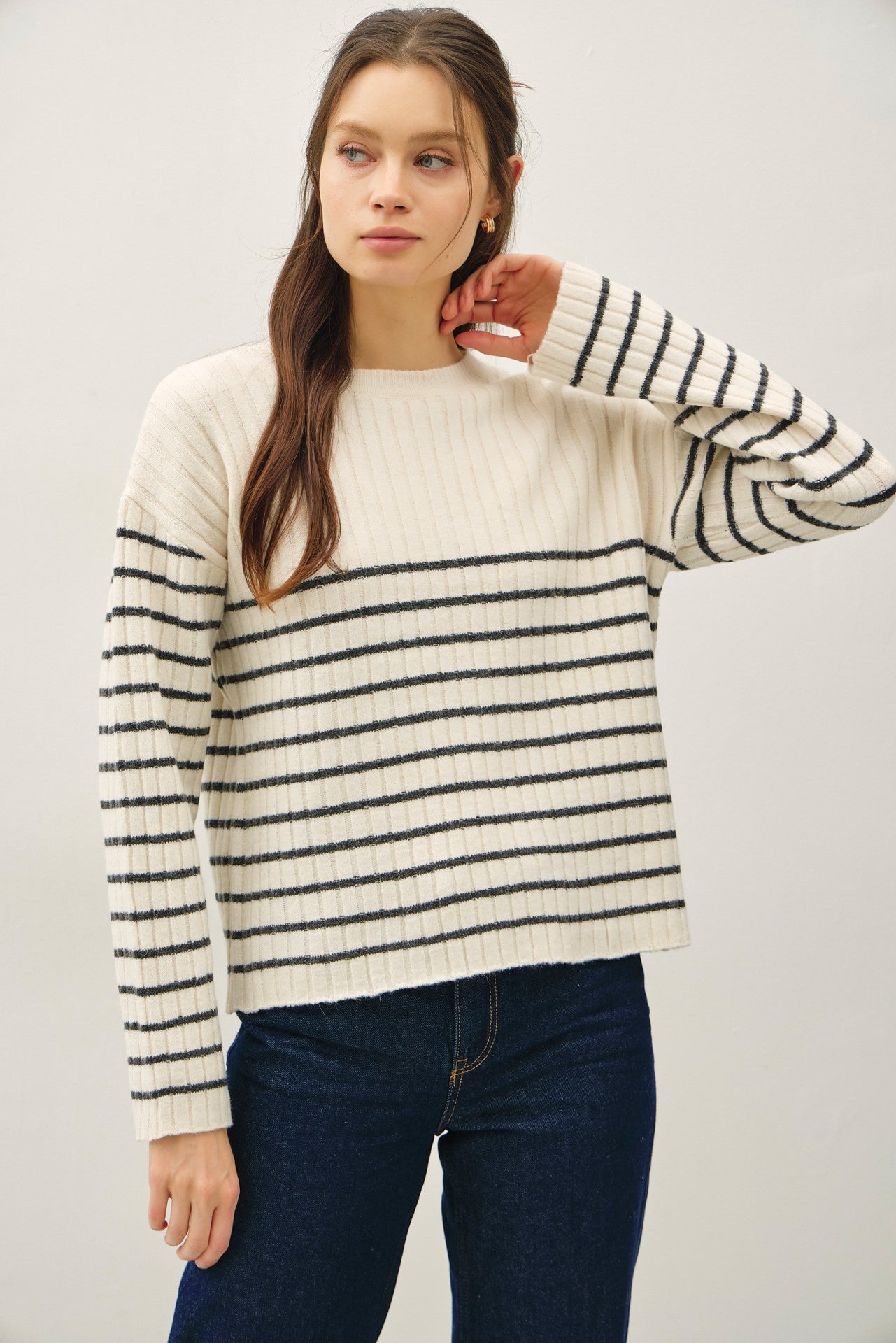 Golden Sachi Striped Sweater Top - Natural