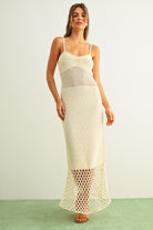 GOLDEN Nyx Net Pattern on Bottom Knitted Dress Ecru