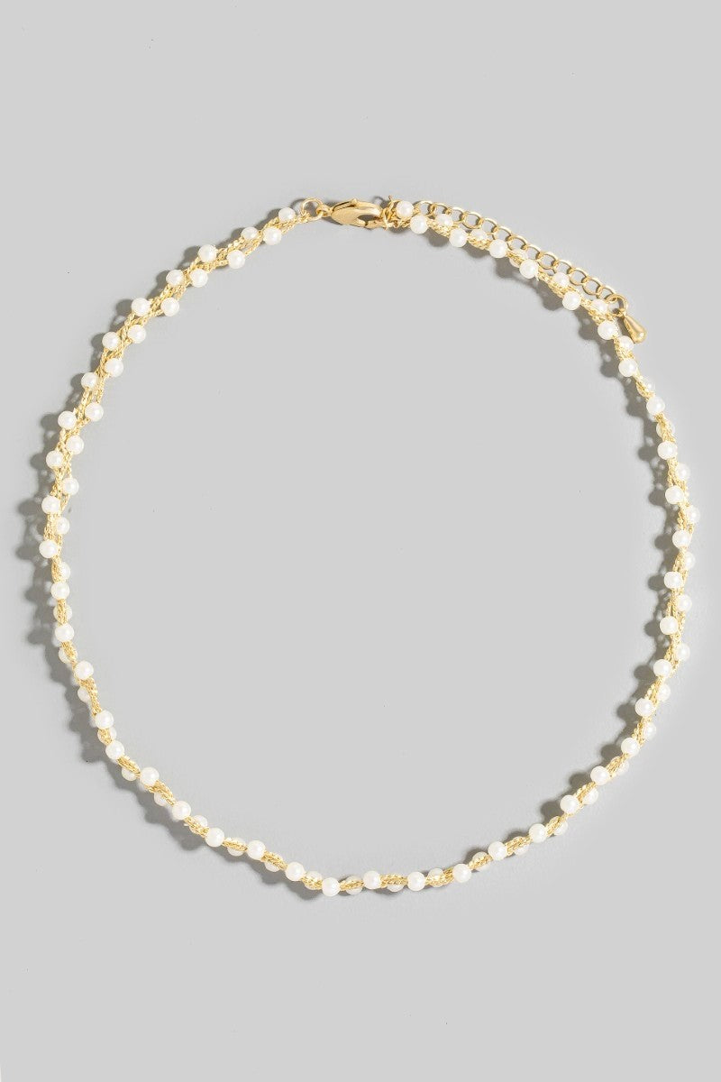 GOLDEN Intricate Woven Pearl Beaded Necklace