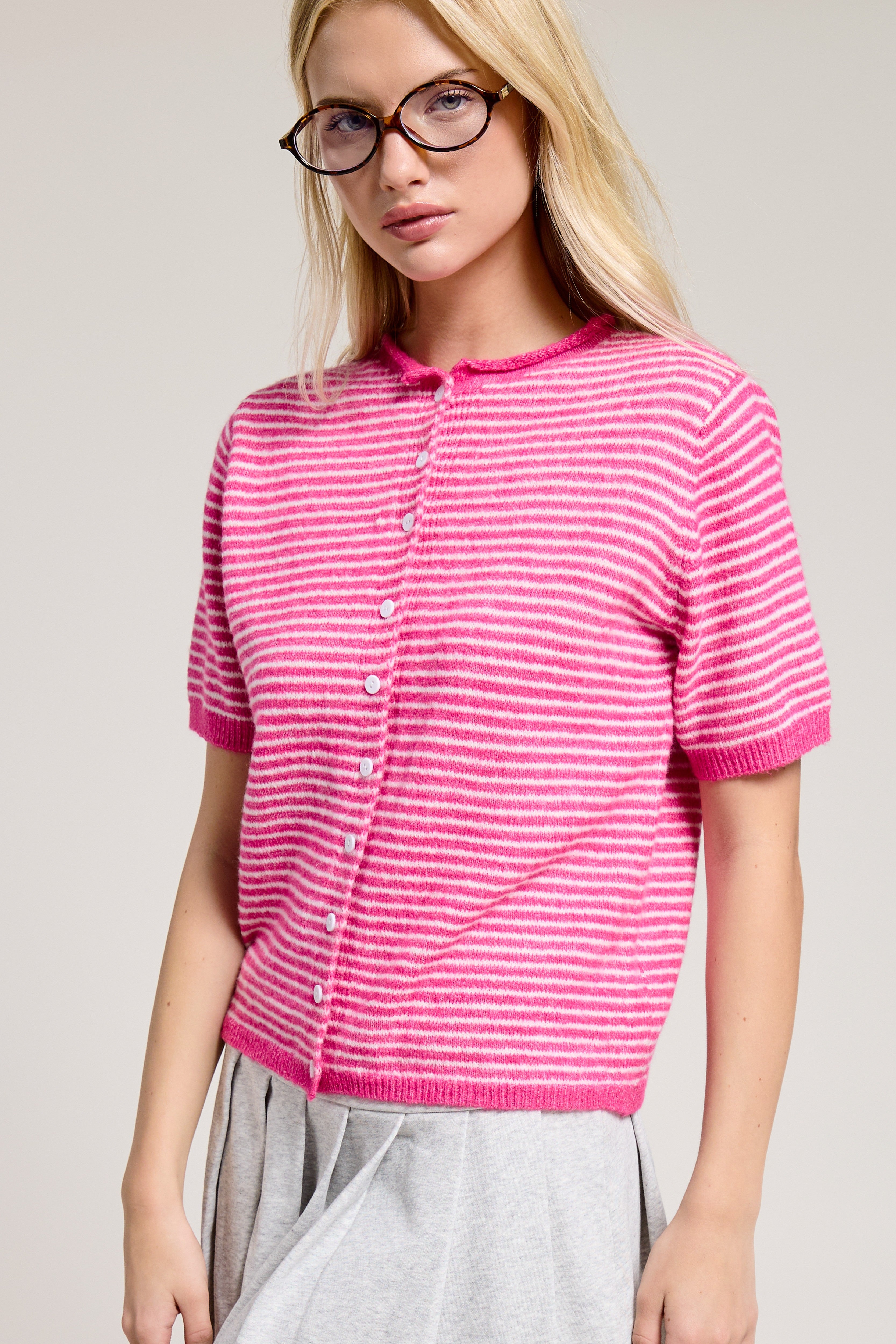 GOLDEN Patina Short Sleeve Striped Cardigan