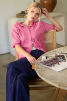 GOLDEN Patina Short Sleeve Striped Cardigan Hot Pink
