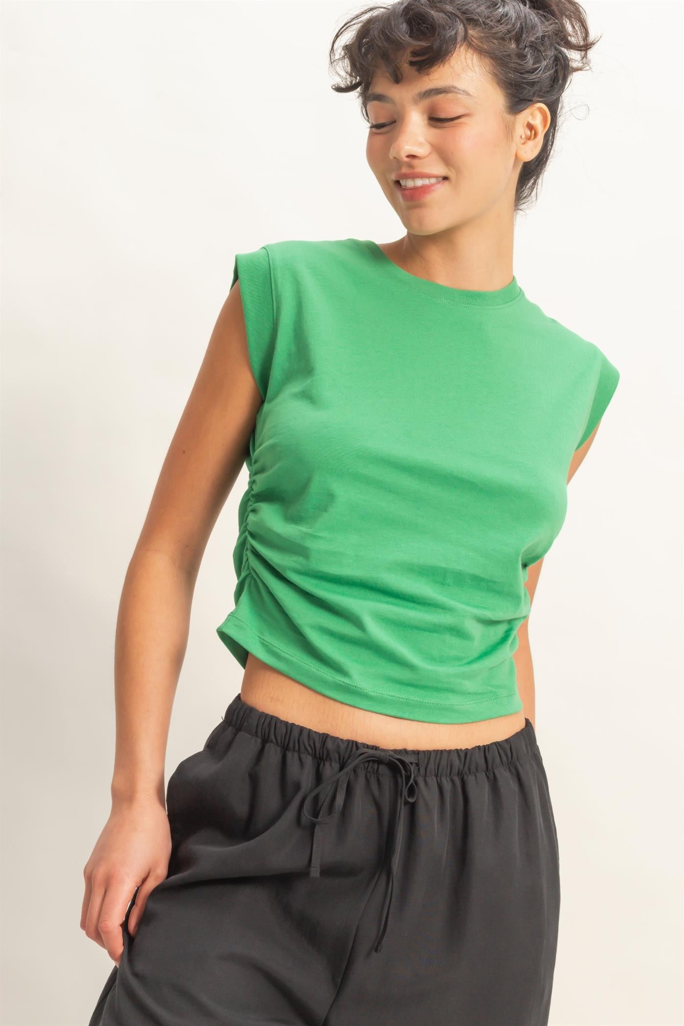 YAZ. Anita Ruched Waist Sleeveless Cotton Top
