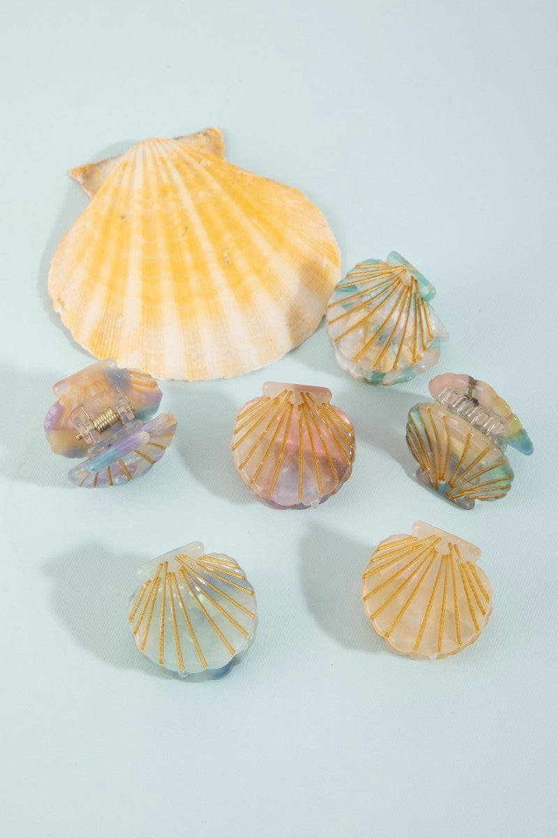 GOLDEN Six Piece Assorted Sealife Shell Mini Hair Clips