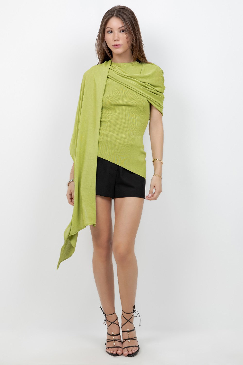 YAZ. Aaliyah Knit Top w/ Asymmetrical Mesh Cape