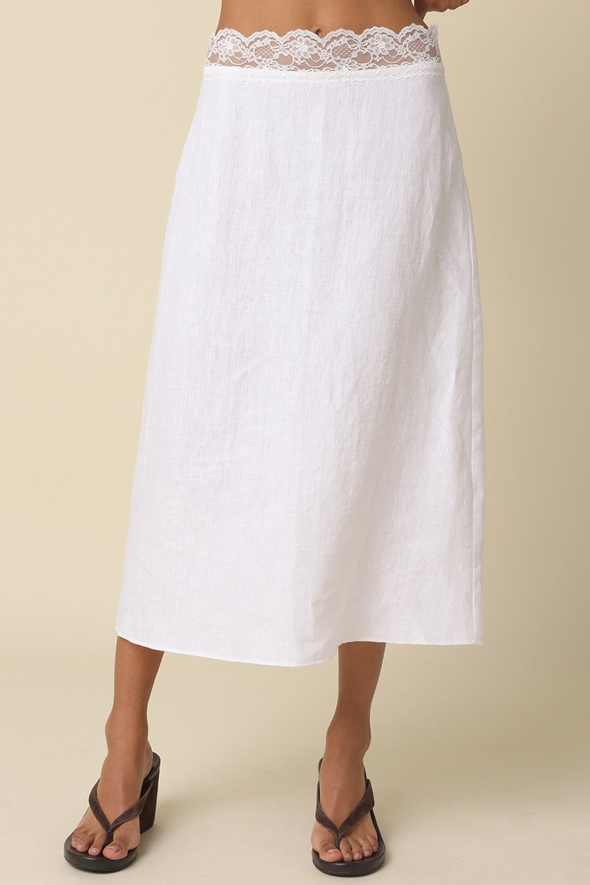 GOLDEN Lacey Linen Lace-trim Maxi Skirt