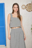 GOLDEN Winnie Plaid Sleeveless Side Tie Detail Crop Top Black