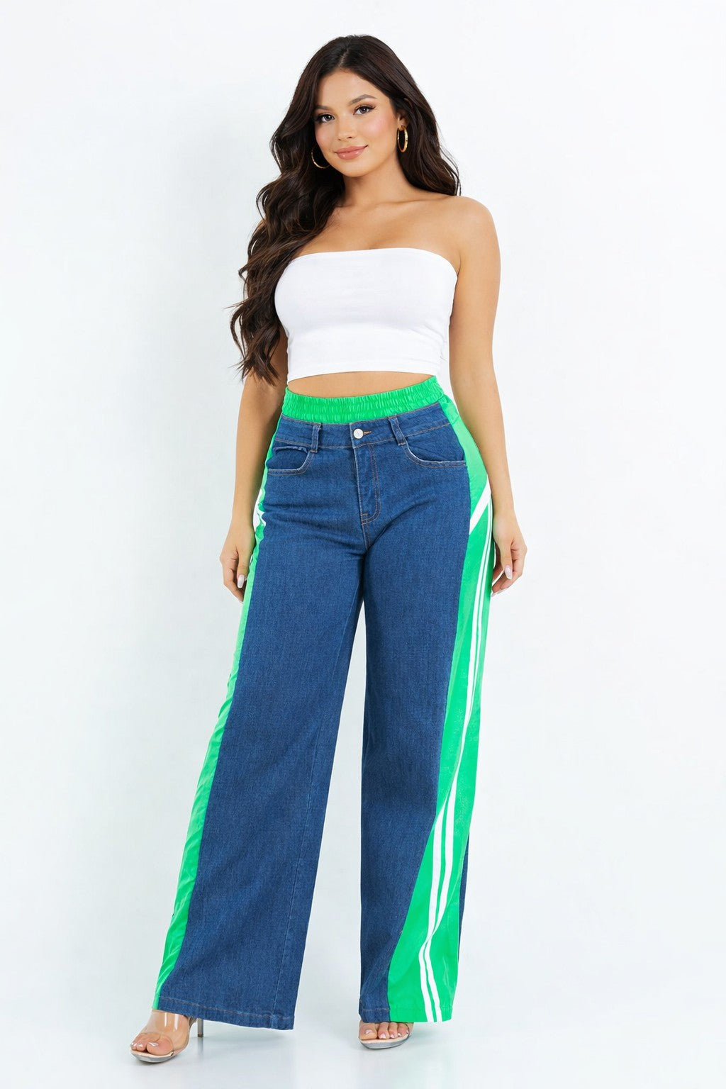 YAZ. Beyonce Denim Combo With Line in Green