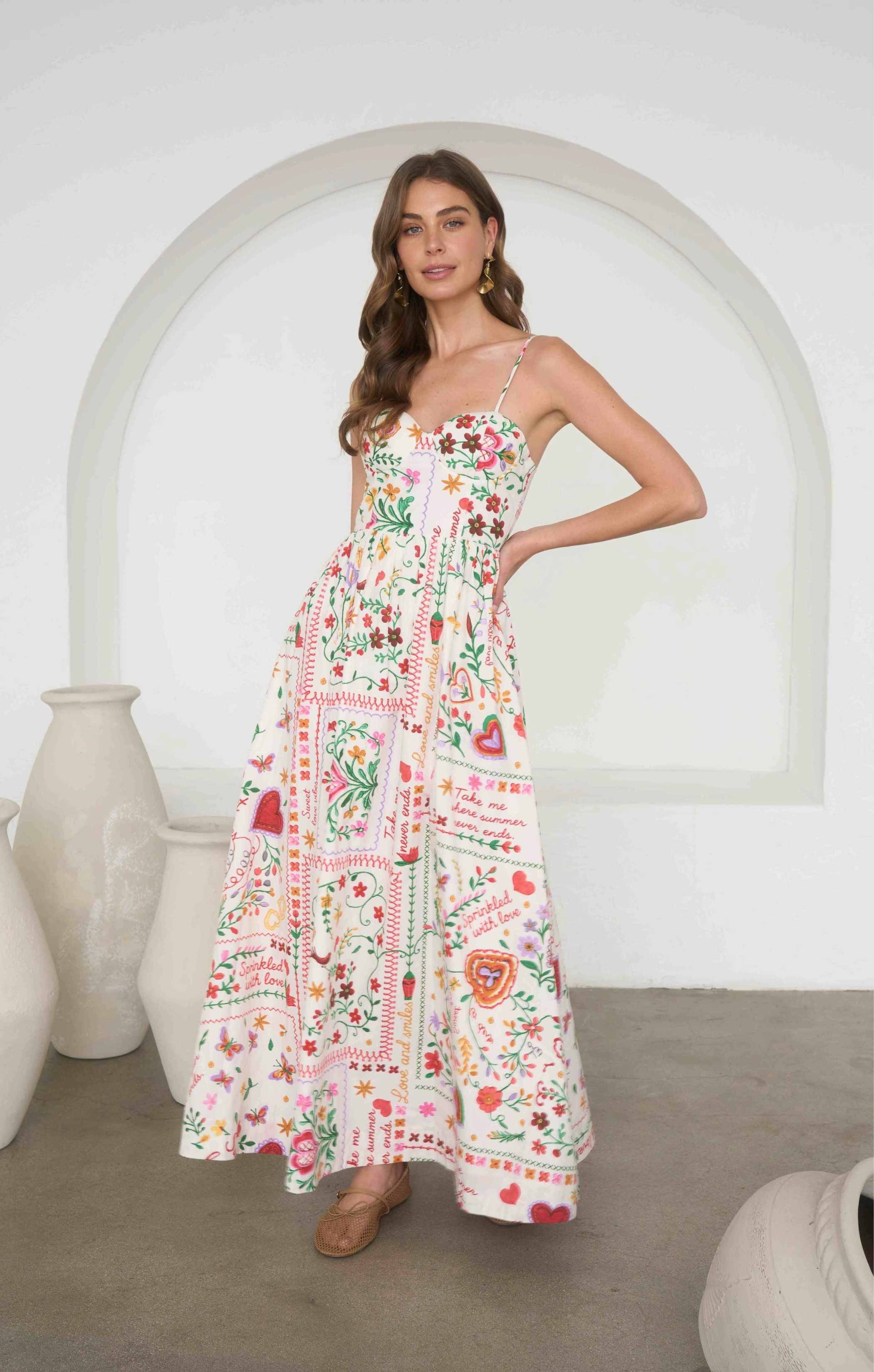 Moon River Print Cotton Midi Dress