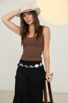 GOLDEN Kirrily Stud Detail Tank Top Chocolate Brown