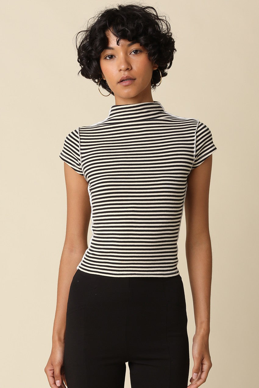 GOLDEN Mila Stripe Mock Neck Top