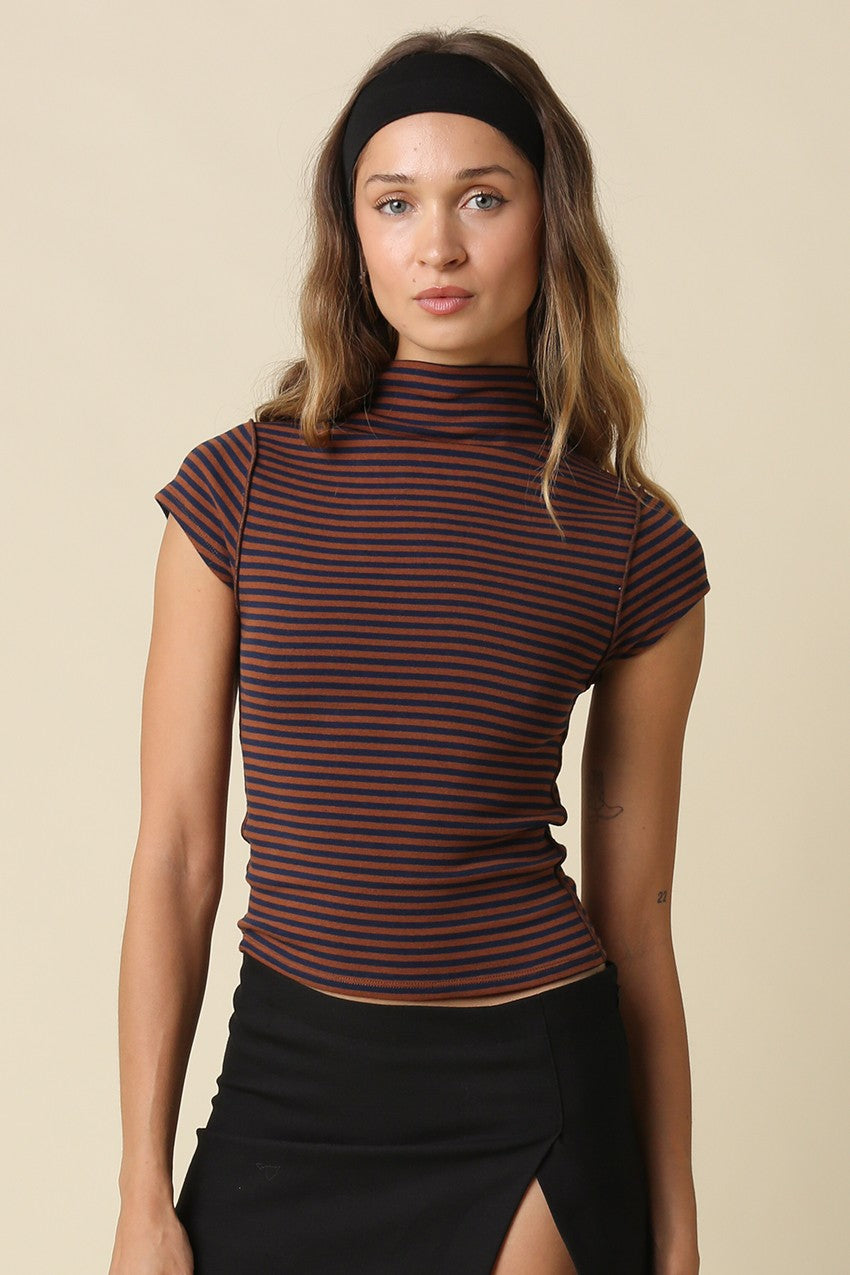GOLDEN Mila Stripe Mock Neck Top