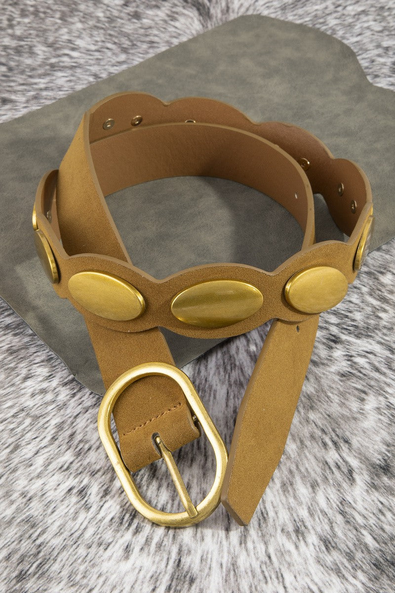 GOLDEN Crescent Oval Accent Faux Suede Belt