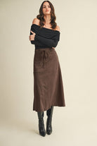 SJG Drawstring Suede A-Line Skirt by SJG