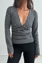 GOLDEN Gella Striped Long Sleeves Top W/ Wrap Detail