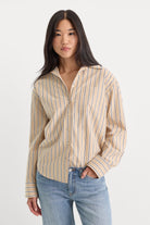 Good American The Poplin Easy Shirt Dune Stripe