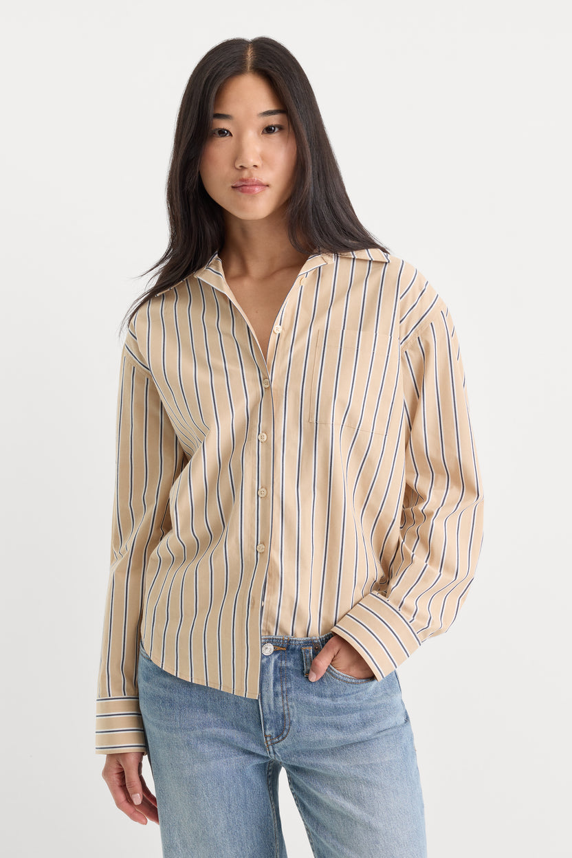 Good American The Poplin Easy Shirt Dune Stripe