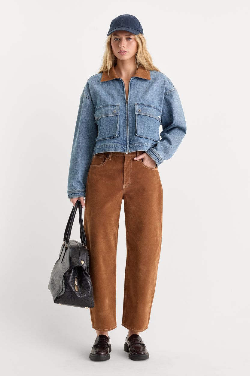 Good American The Denim Swing Cropped Jacket by Good American