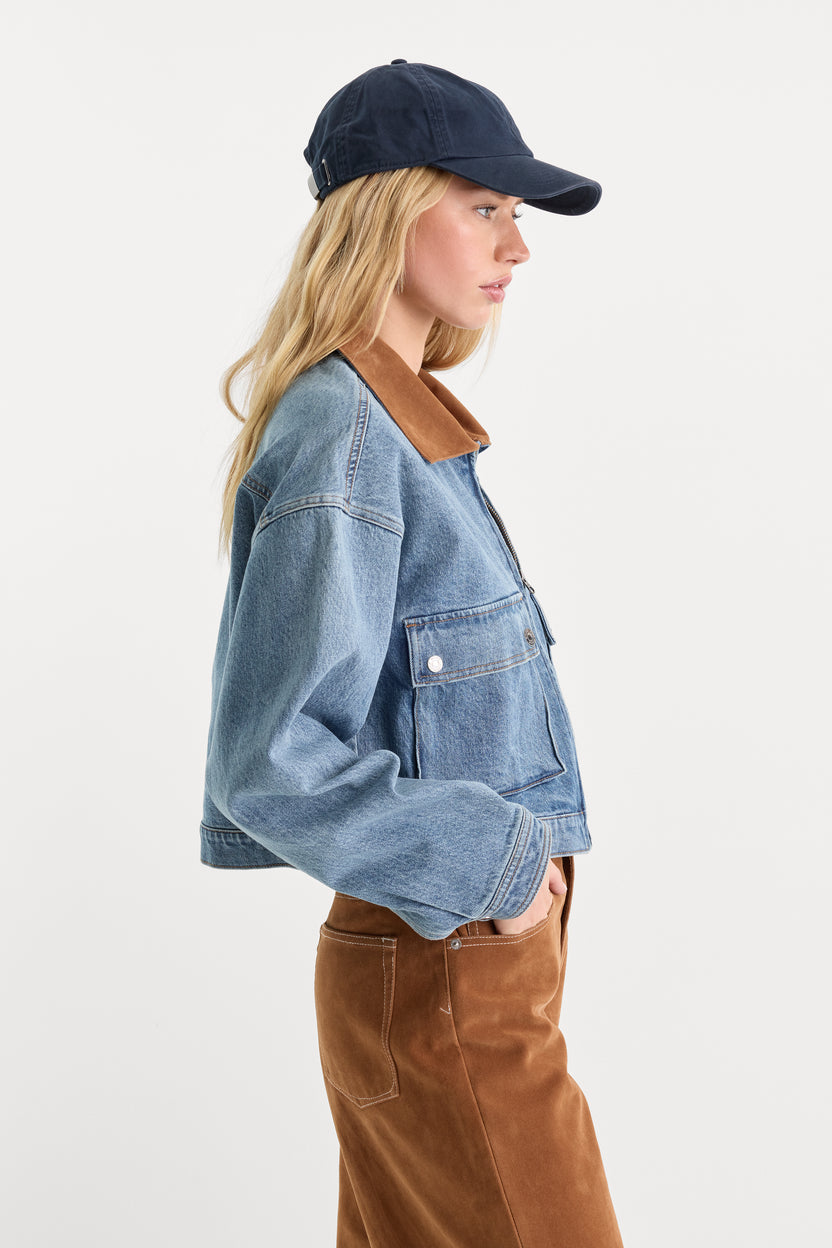 Good American The Denim Swing Cropped Jacket by Good American