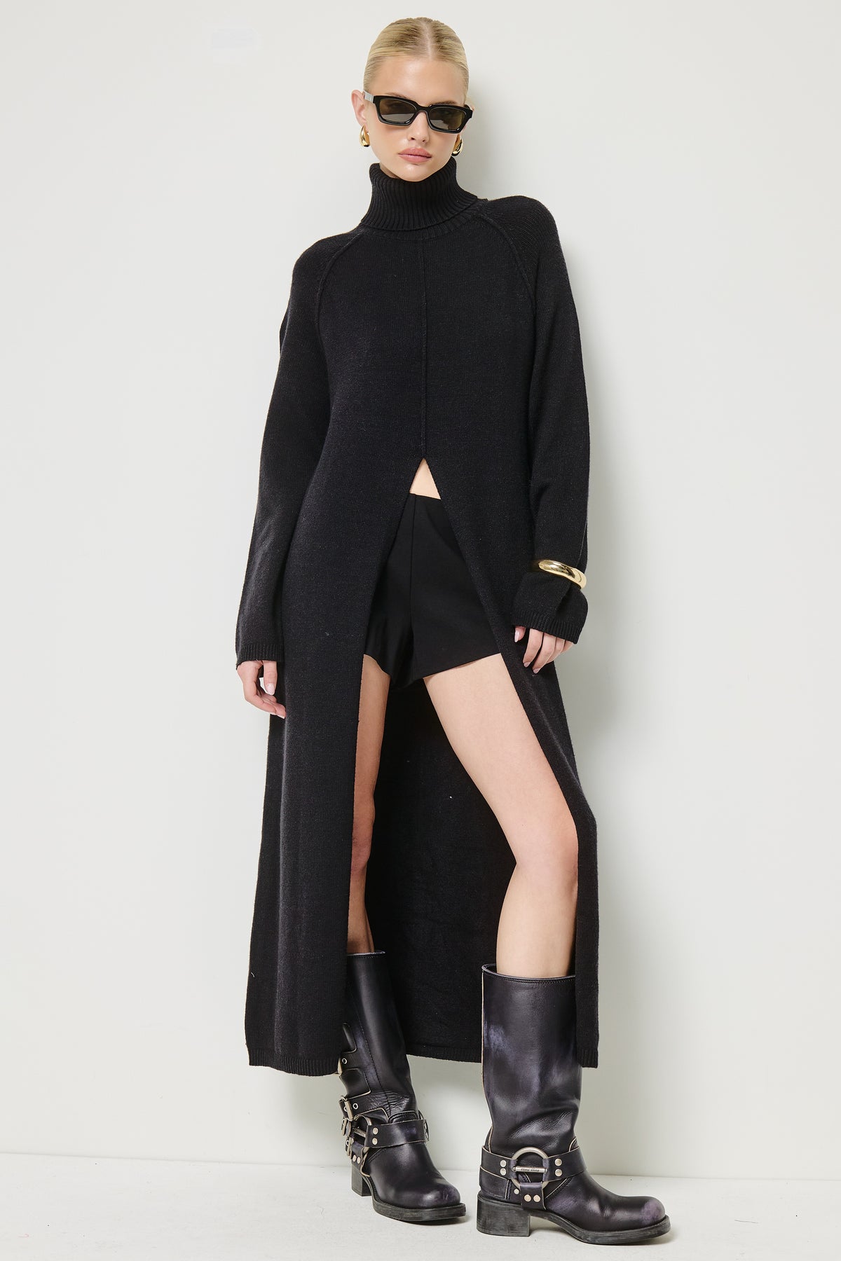 YAZ. Ydalia Turtleneck Tunic Sweater Dress With Slit Black