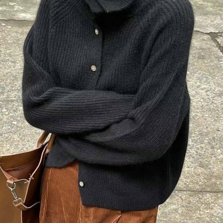 Dipped Shop Solid Color Single Button Loose Ribbed Knit Cardigan Black