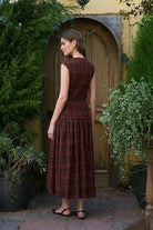 Moon River Contrast Smocked Top Plaid Midi Dress by Moon River