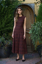 Moon River Contrast Smocked Top Plaid Midi Dress by Moon River
