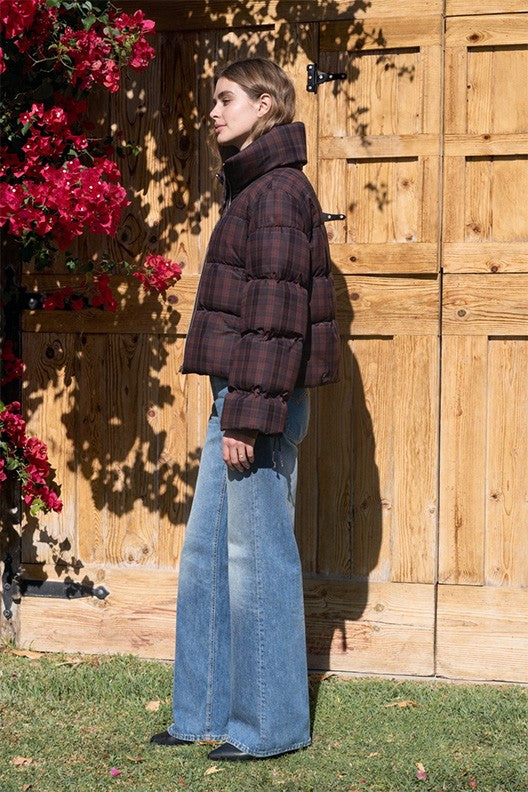 Moon River Plaid Puffer Jacket by Moon River