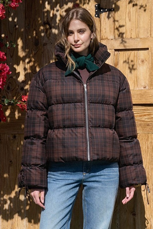 Moon River Plaid Puffer Jacket by Moon River
