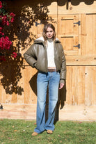 Moon River Contrast Sherpa Puffer Leather Jacket by Moon River