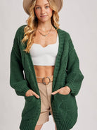 Bluivy Chunky Cable Lantern Sleeve Cardigan Forest