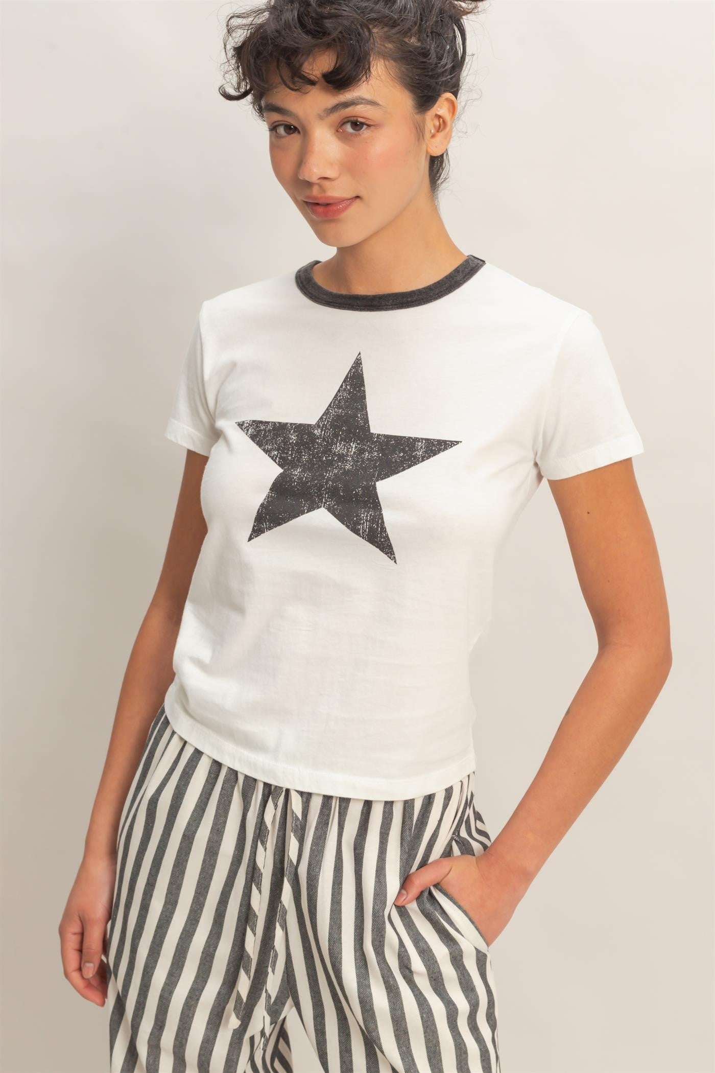 YAZ. Tabby Star Graphic Crew Neck T-shirt