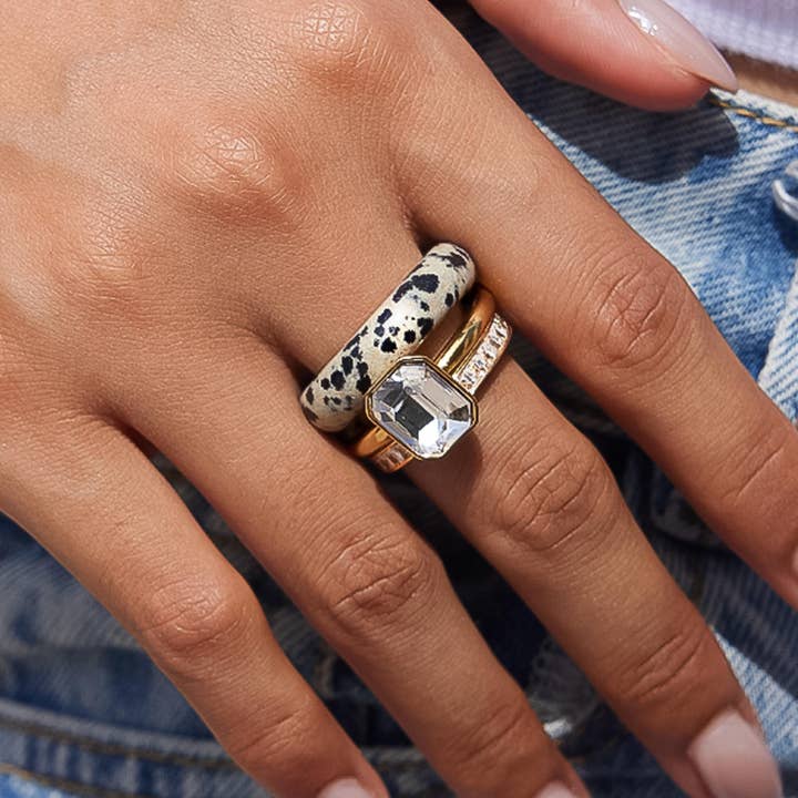 Flanerie by MAIQ Stone 18K Gold Non-Tarnish Dalmatian Stone Mixed Ring Set by Flanerie by MAIQ