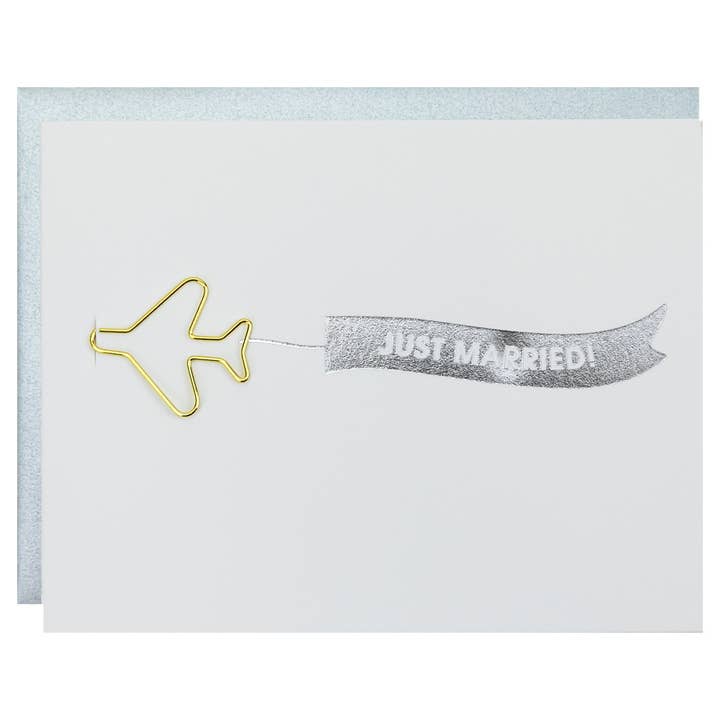 Chez Gagné Banner: Just Married Paper Clip Letterpress Greeting Card