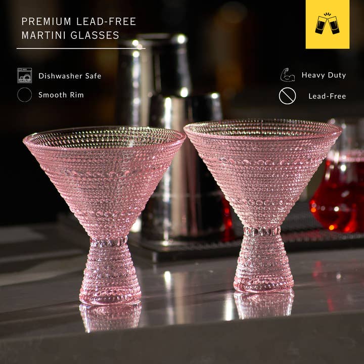 Lemonsoda Pink Hobnail Martini Glasses (Set of 1) - 9oz by Lemonsoda