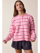 Wishlist Apparel Multi-Striped Button-Up Sweater Cardigan Pink