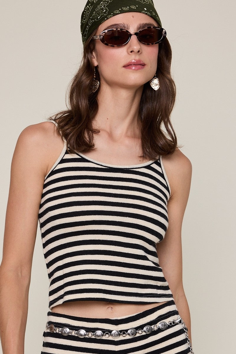 GOLDEN Lark Cozy Striped Round Neck Sleeveless Crop Cami Top