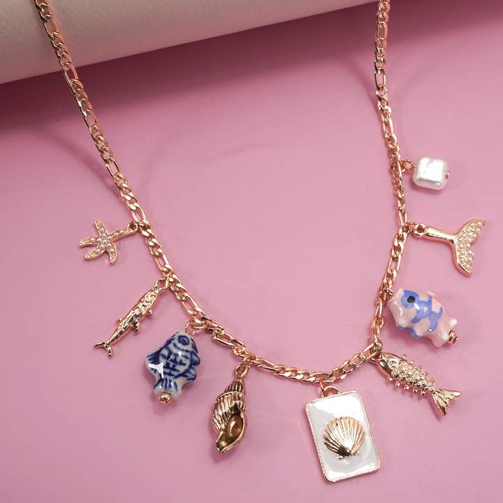 JOSSLYN by Wall to Wall Charm Necklace-Ocean Inspired Porcelain Fish | 80N92143