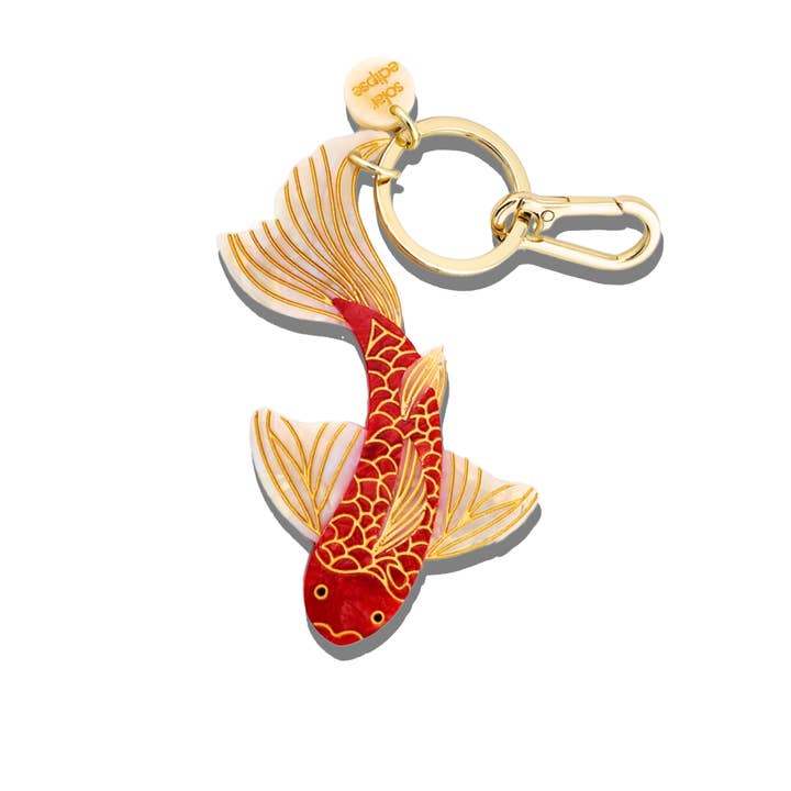 Solar Eclipse Hand-Painted Koi Fish Bag Charm + Keychain