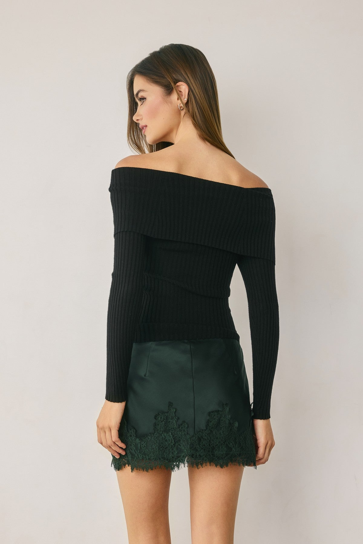 Dress Forum Satin Lace Trim Mid Rise Mini Skirt by Dress Forum
