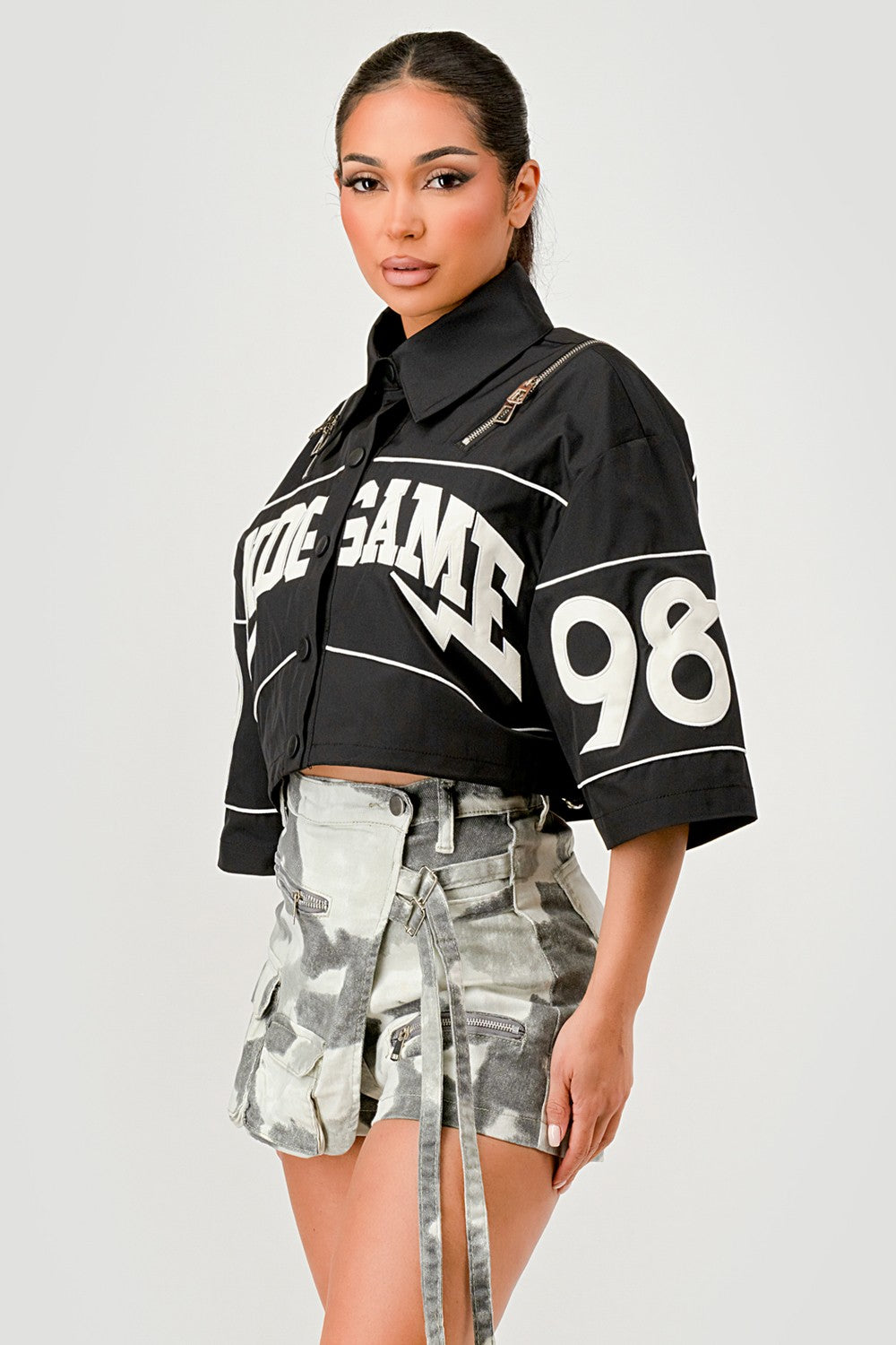 YAZ. Kita Graphic Cropped Zip Detail Shirt Jacket – Golden
