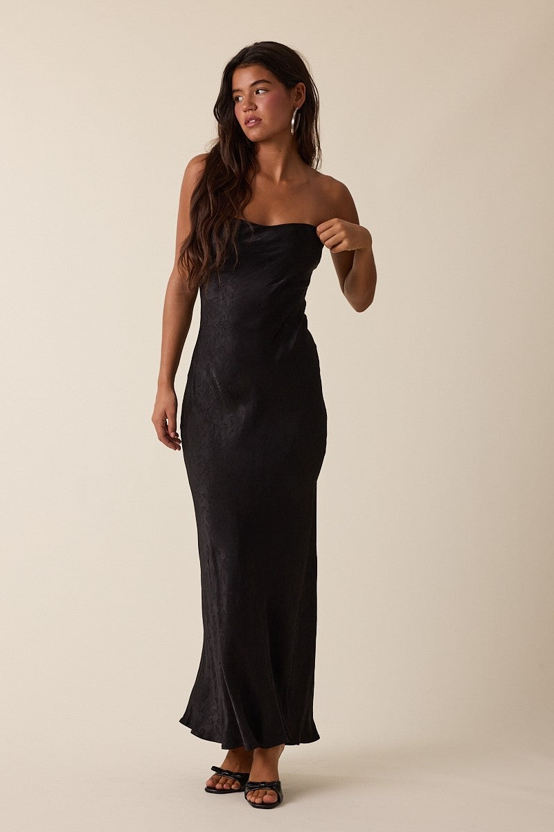 GOLDEN Lilibet Night Out Satin Tube Midi Dress