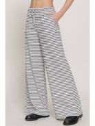 Active Basic Elastic Waist Stripe Varigated Rib Long Pants