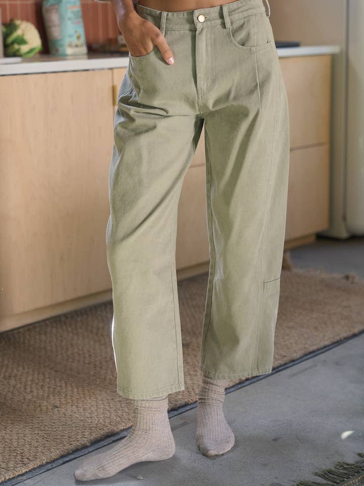 Dottie Dottie Garage Dyed Barrel Leg Denim Jeans in Dusty Sage