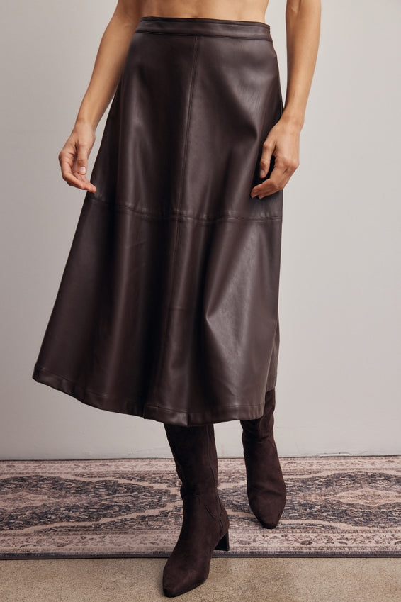 Forte Faux Leather A-Line Midi Skirt by Forte
