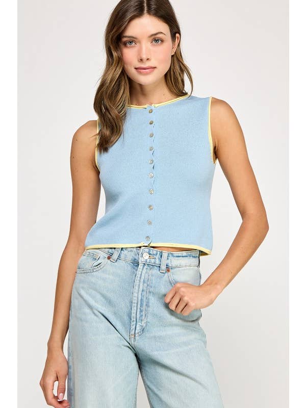 GOLDEN Chanel Contrast Trim Knit Top